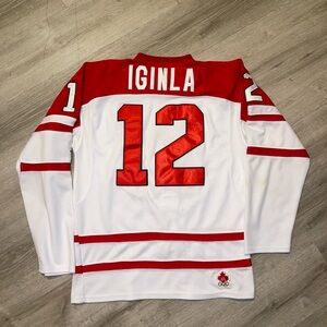 Nike White and Red Iginla Hockey Jersey